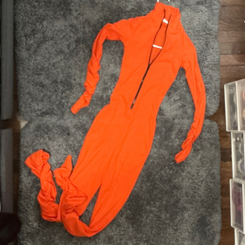Orange fitted stacked jumpsuit